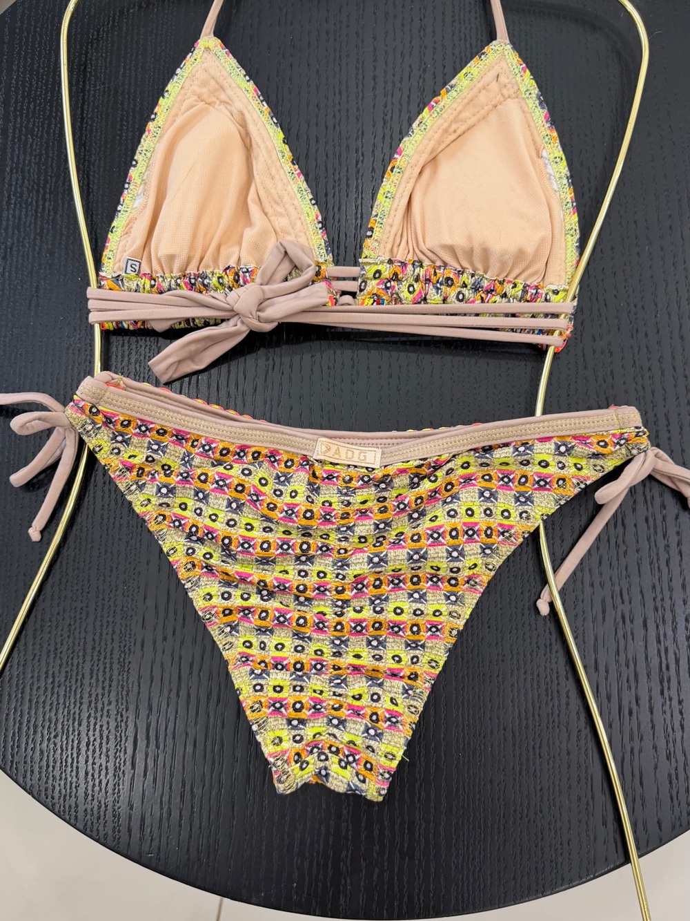 Yellow Multi-Color Embroidered Triangle Bikini - Picture 10 of 16